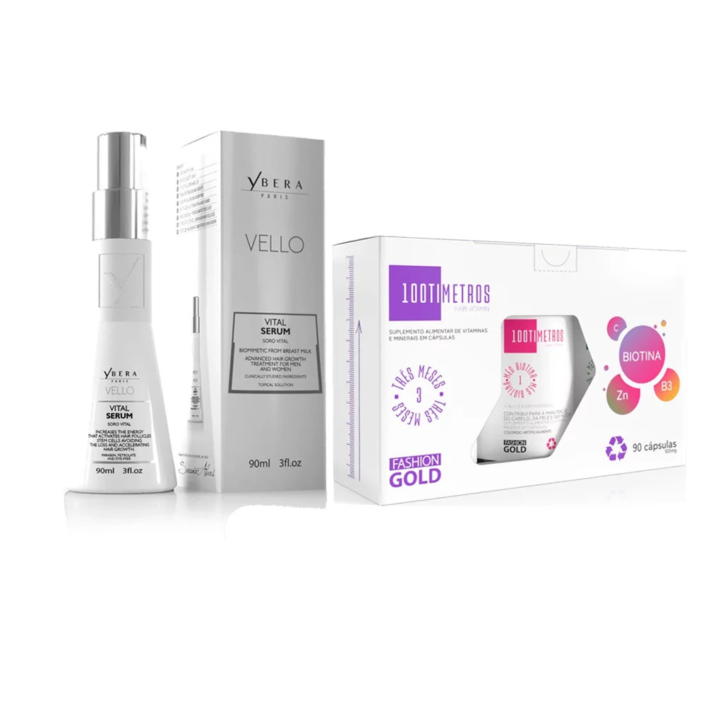 Combo Fortalecimento Capilar – Soro Vital Vello + Kit 100Timetros – 90 Capsulas