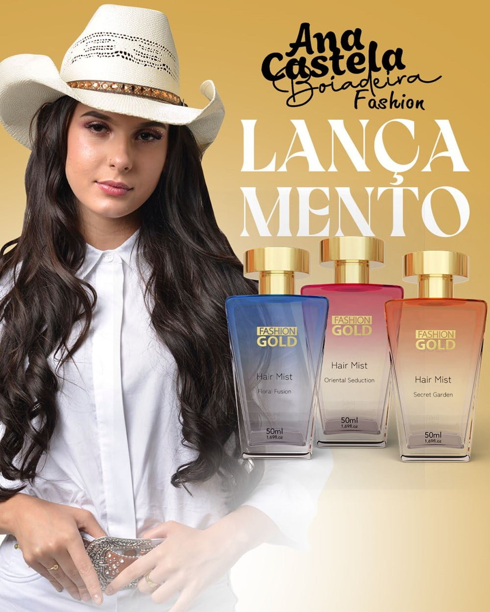 Coleção Perfume Capilar Fashion Gold: Oriental Seduction, Secret Garden, Floral Fusion – 50ml
